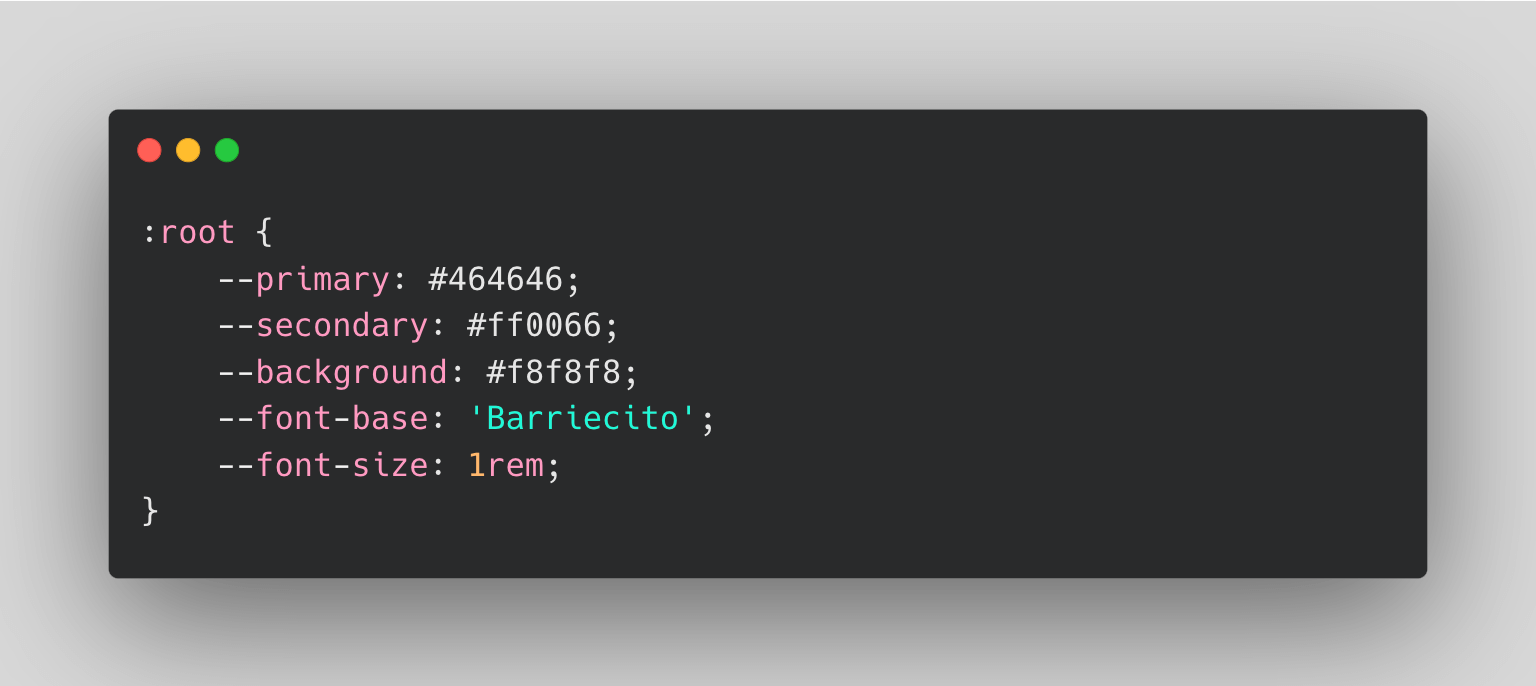 Captura de código de variables CSS