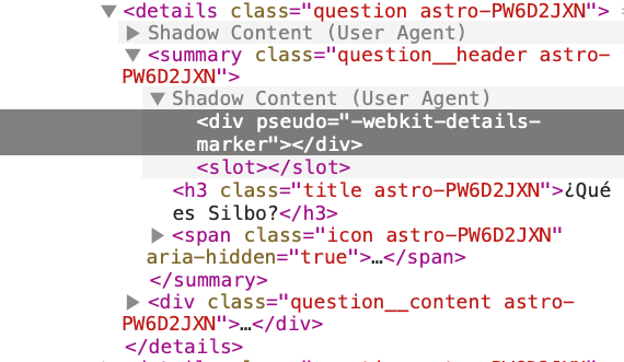 Estilos por defecto aplicados a la etiqueta HTML details y summary