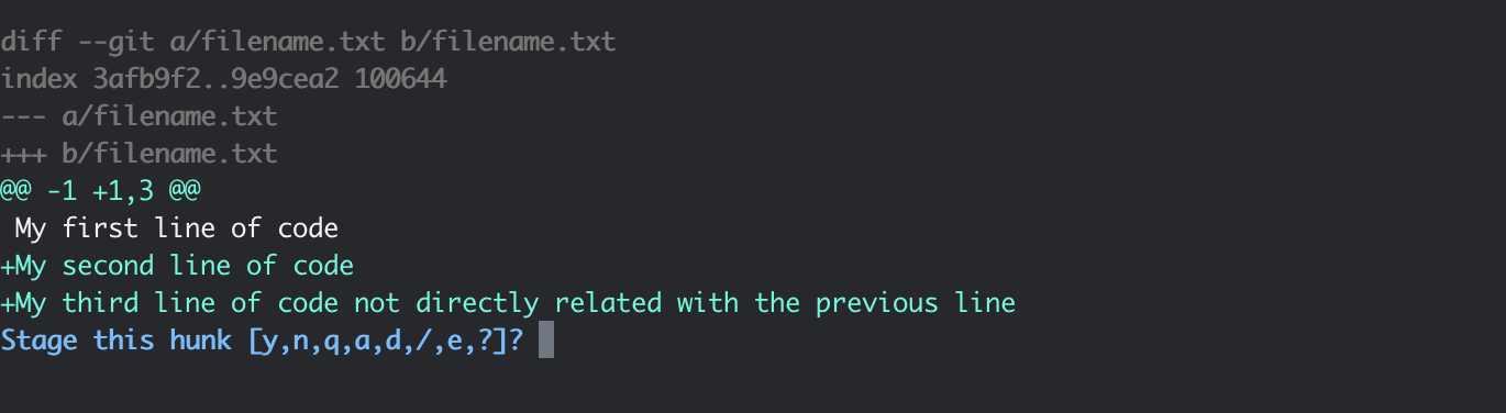 Previsualización de git add patch